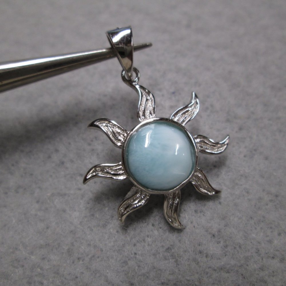 Natural Larimar and 925 Sterling Celestial SUN Pendant> Sunshine, Sun Goddess